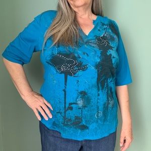 Womens blue blouse with rhinestones